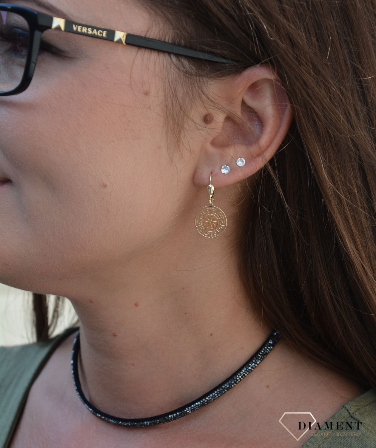 Złote kolczyki wiszące blaszki droga grecka KL 9299v.jpg